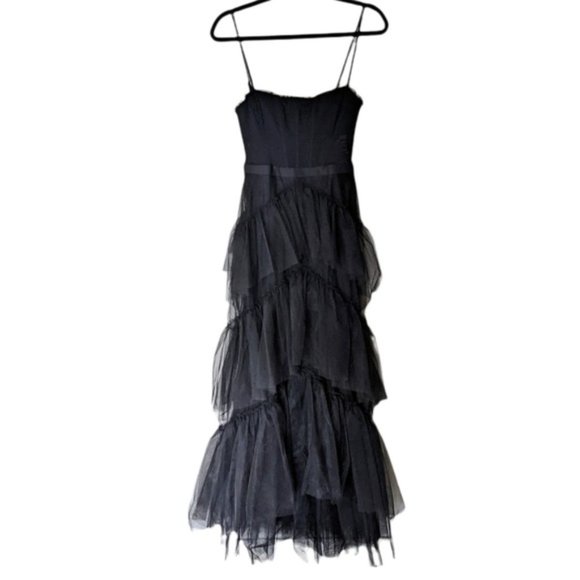 NEW BCBGMAXAZRIA Oly Black Corset Tulle Gown Ruffled Maxi Gown Dress Size 2 - Picture 4 of 11